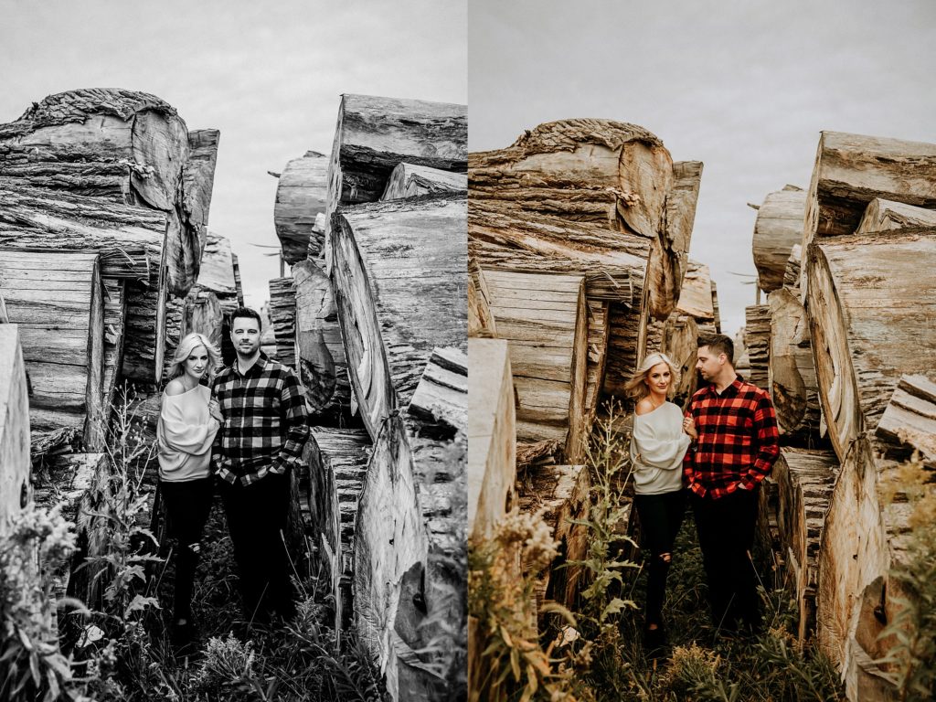 couple next to logs