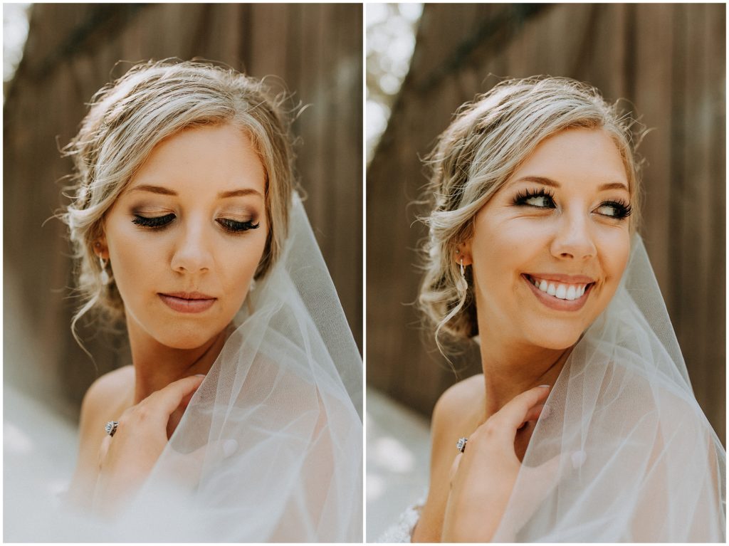 bride with veil smiling
